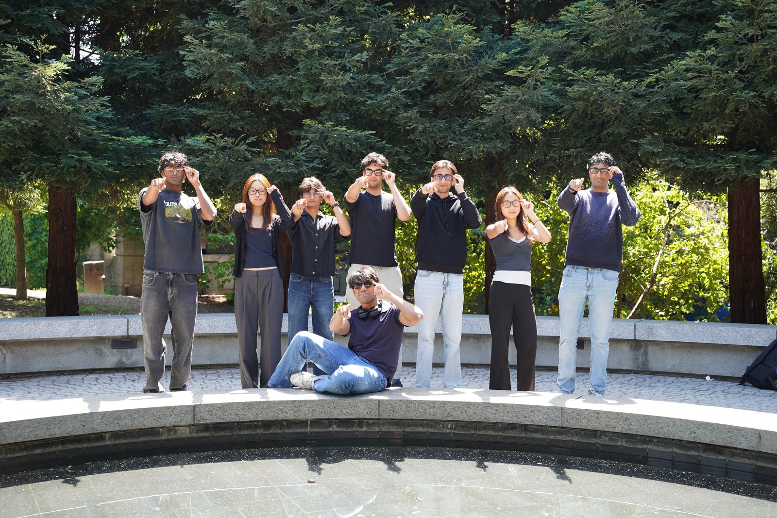 The Reflections team at the Berkeley fountain, all wearing the smart glasses